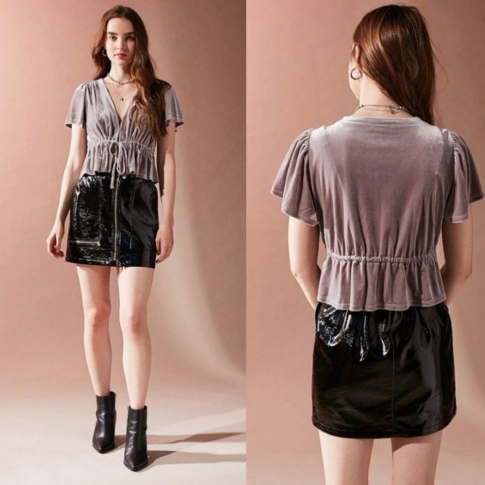 Urban Outfitters Velvet Cropped Tie front Top